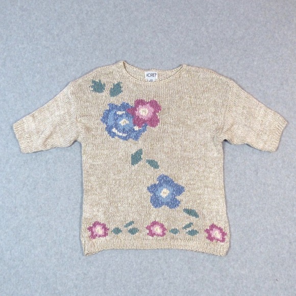 Koret Sweaters - Vintage 80s Koret Pastel Floral Silk Blend Knit Sweater M Cottage School Teacher